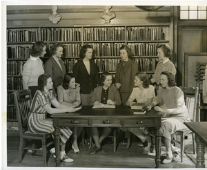 Abbot Academy Odeon Literary Society: President Ann Dooley; Secretary-Treasurer Anne Simpson; Dorothy Walworth, Jean Tilton, Olive Butler, Jeanne Waugh, Carol Whitemore, Joan Carlson, Charlotte Skinner, Lloyd Pierce