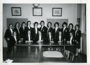 Abbot Academy 1962 Student Government Council: F. Laaff, D. Kiarsis, B. Parson, S. Archer, B. Proske, M. Noyes,M. Marshall, E. Giblin, P. Carrick, N. Ooynter, C. Holcombe. Front row: B. Crane, C. Bartlett, S. Allen, B. Bruns, K. Krakauer, J. Davison