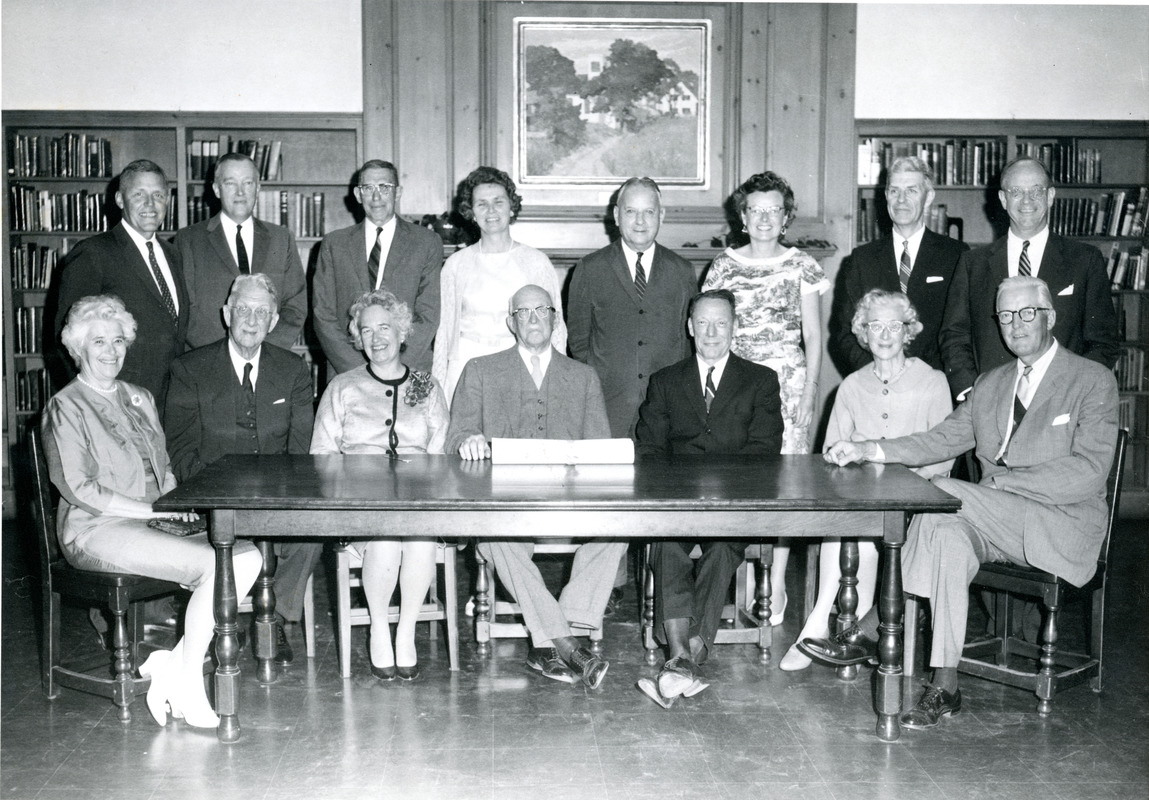 Abbot Academy Board of Trustees: Philip K. Allen, Everett Ware Smith, John Radford Abbot, Mrs. Lenert W. Henry, Rev. Sidney Lovett, Miss Helen Ripley, Gardner Sutton and G. Grenville Benedict; Seated: Mrs. Horatio Rogers, Stoddard M. Stevens, Mrs. Alexander Crane, Burton S. Flagg, Robert I. Hunneman, Miss Alice C. Sweeney and E. Benjamin Redfield