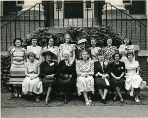 Abbot Academy mothers and daughters of the Class of 1948: back row: Jessie Wightman Jones 1911, Rosemary Jones; Mary Swartwood Sinclaire 1923, Mary Carroll Sinclaire; Helen Gilbert Rich 1914, Mary Rich; Harriet Balfe Nalle 1917, Nancy Nalle. Front row: Mary Farrar, mother, Elizabeth Righter Farrar, grandmother, Mary Carter Righter 1889; Carolyn Jenkins, Louise Kimball Jenkins 1916; Dorothy Taylor Booth 1923, Lee Booth.