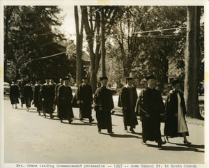 Abbot Academy Commencement: Dr. Buttrick, Speaker, with Miss Crane leading procession down School Street to South Church