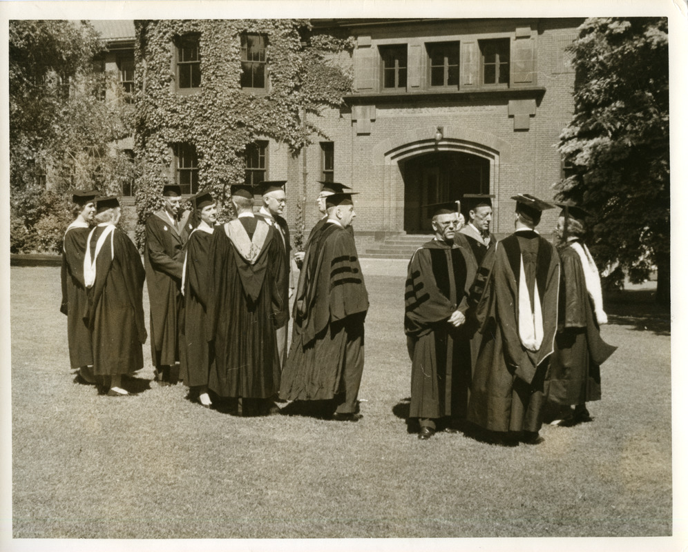 Abbot Academy 1957 Commencement: Dr. Buttrick, Speaker, with Dr. Sidan and other faculty