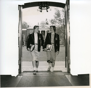 Abbot Academy students walking through archway