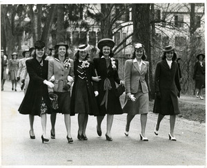 Abbot students going to South Church on Easter Sunday: Jane Philbin, Sue Long, Margery Martin, Dorothy White, Frances Flint