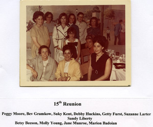 Abbot Academy Class of 1954 15th Reunion: Peggy Moore, Bev Gramkow, Suky Kent, Debby Huckins, Getty Furst, Suzanne Larter, Sandy Liberty, Betsy Beeson, Molly Young, Jane Munroe, Marion Badoian