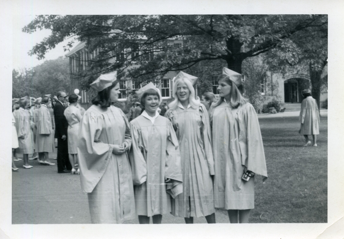Class of 1966 graduation: Ann Whitehead, Deborah Little, Elizabeth Walker, Margaret Drewry Hanes