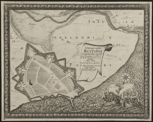 Ichnographia Rutcopiae Langelandiae oppidi post occupatam insulam à S.R.M. Sveciae muniri continuatae anno 1659