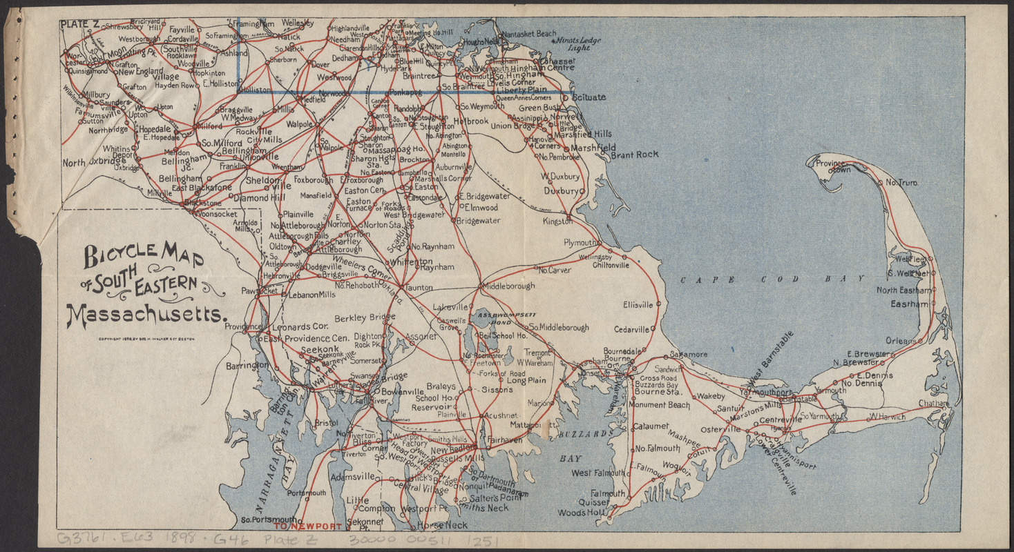 Bicycle map of south eastern Massachusetts