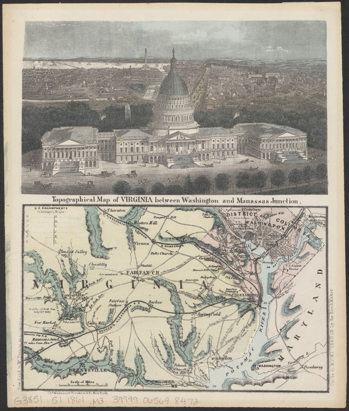 Topographical map of Virginia between Washington and Manassas Junction