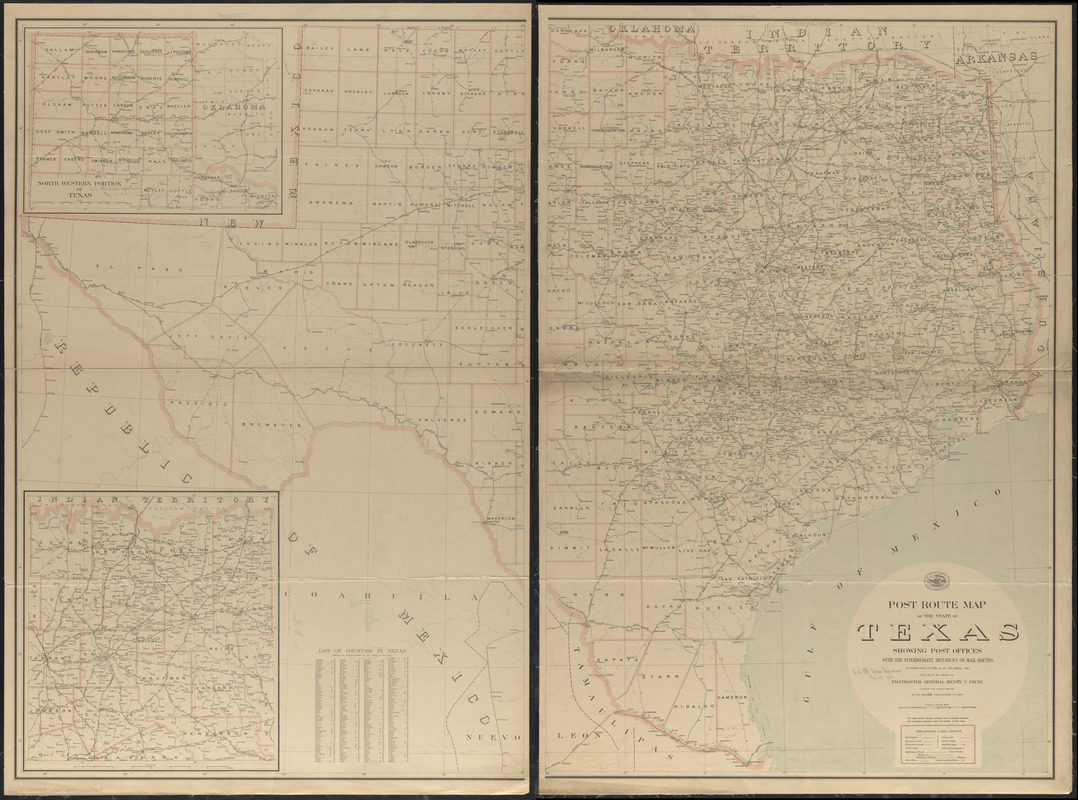 Post route map of the state of Texas showing post offices with the intermediate distances on mail routes in operation on the 1st of December, 1903