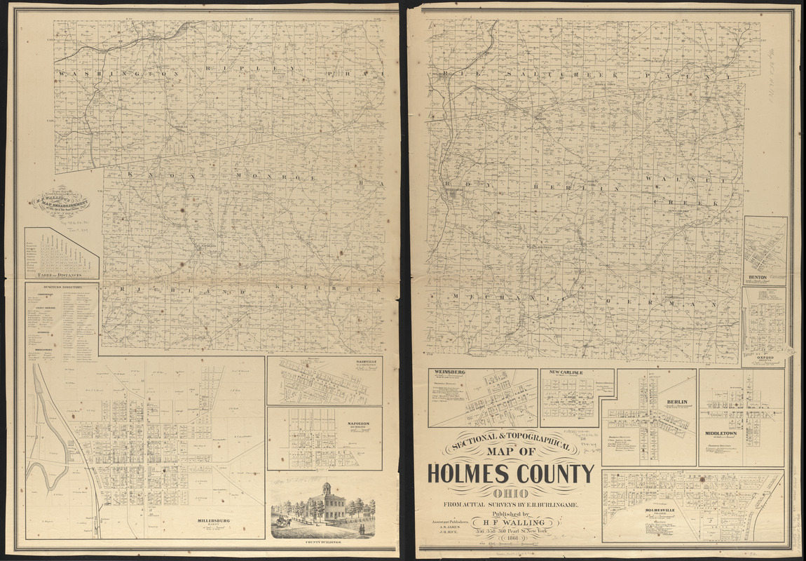 Sectional & topographical map of Holmes County, Ohio