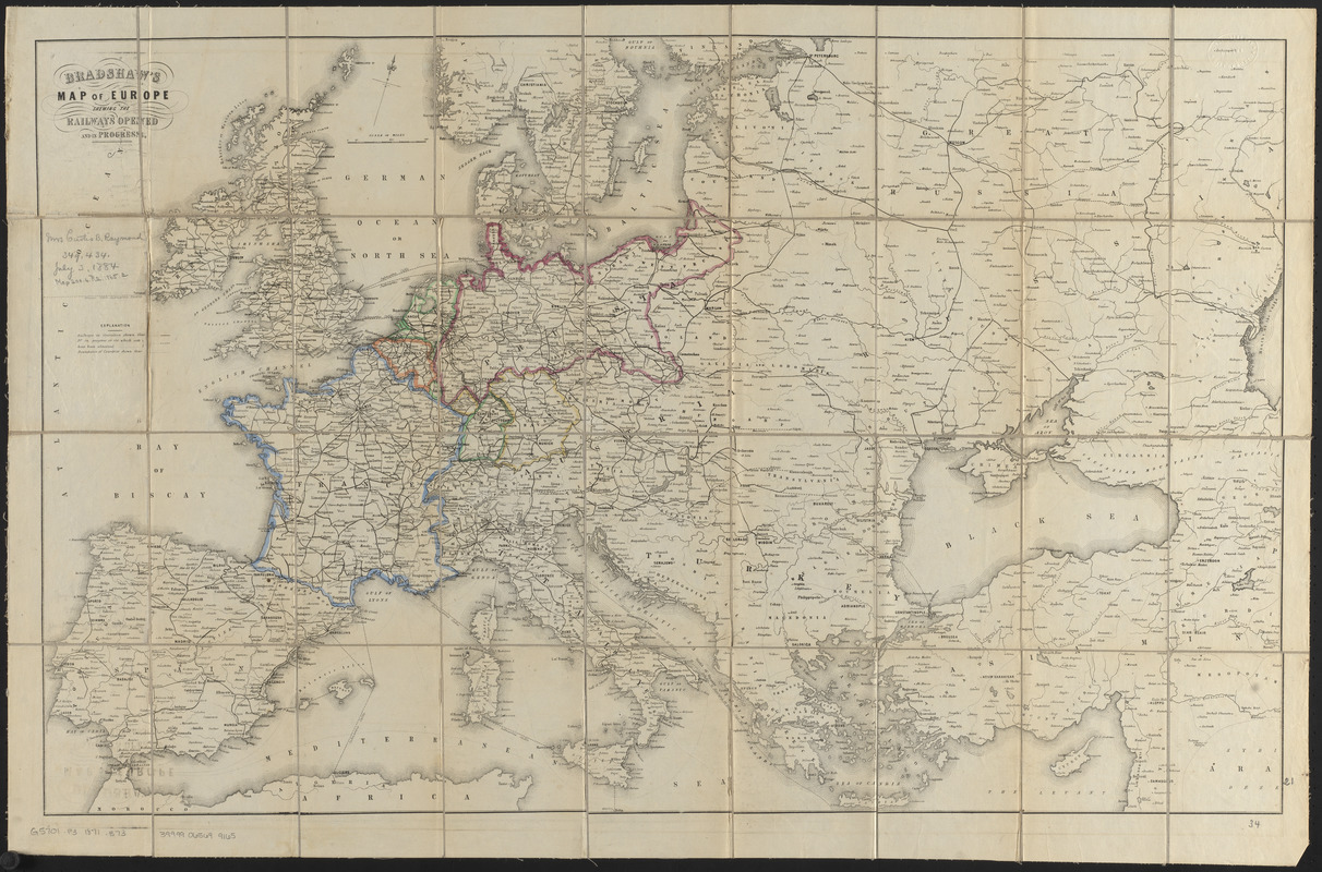 Bradshaw's map of Europe shewing the railways opened and in progress