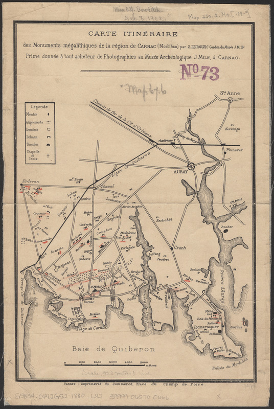 Carte itinéraire des monuments mégalithiques de la région de Carnac (Morbihan)