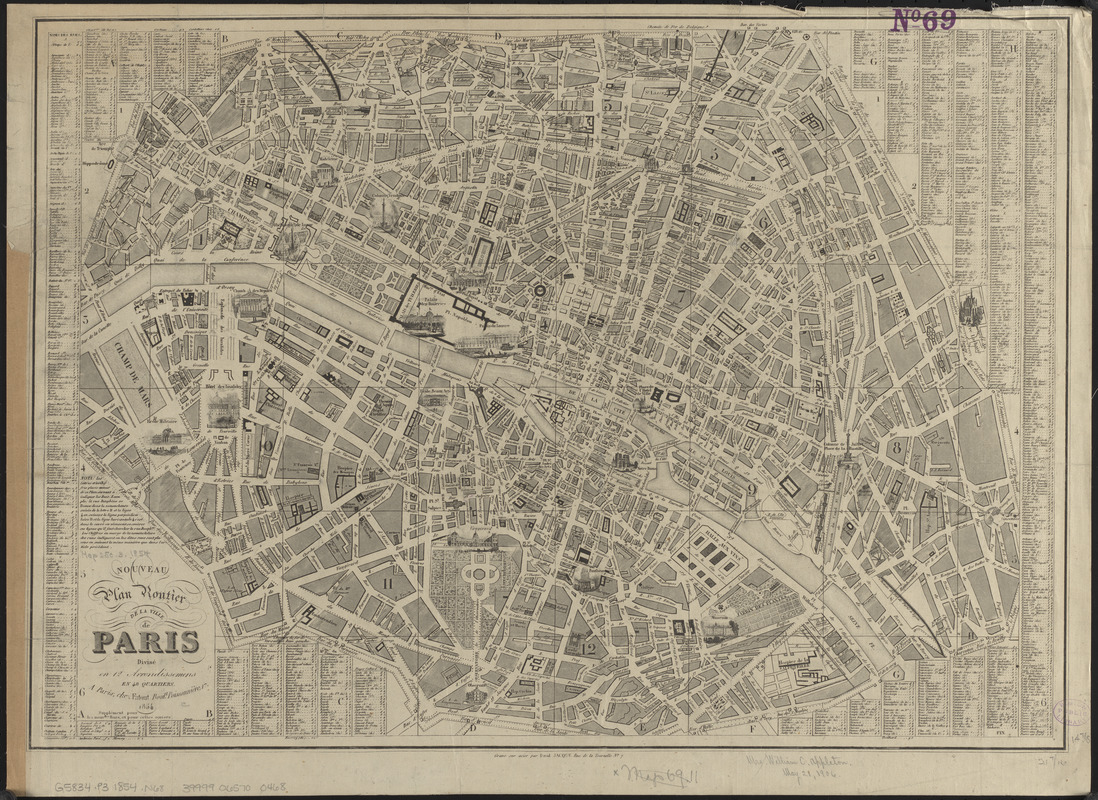 Nouveau plan routier de la ville de Paris divisé en 12 arrondissemens ...