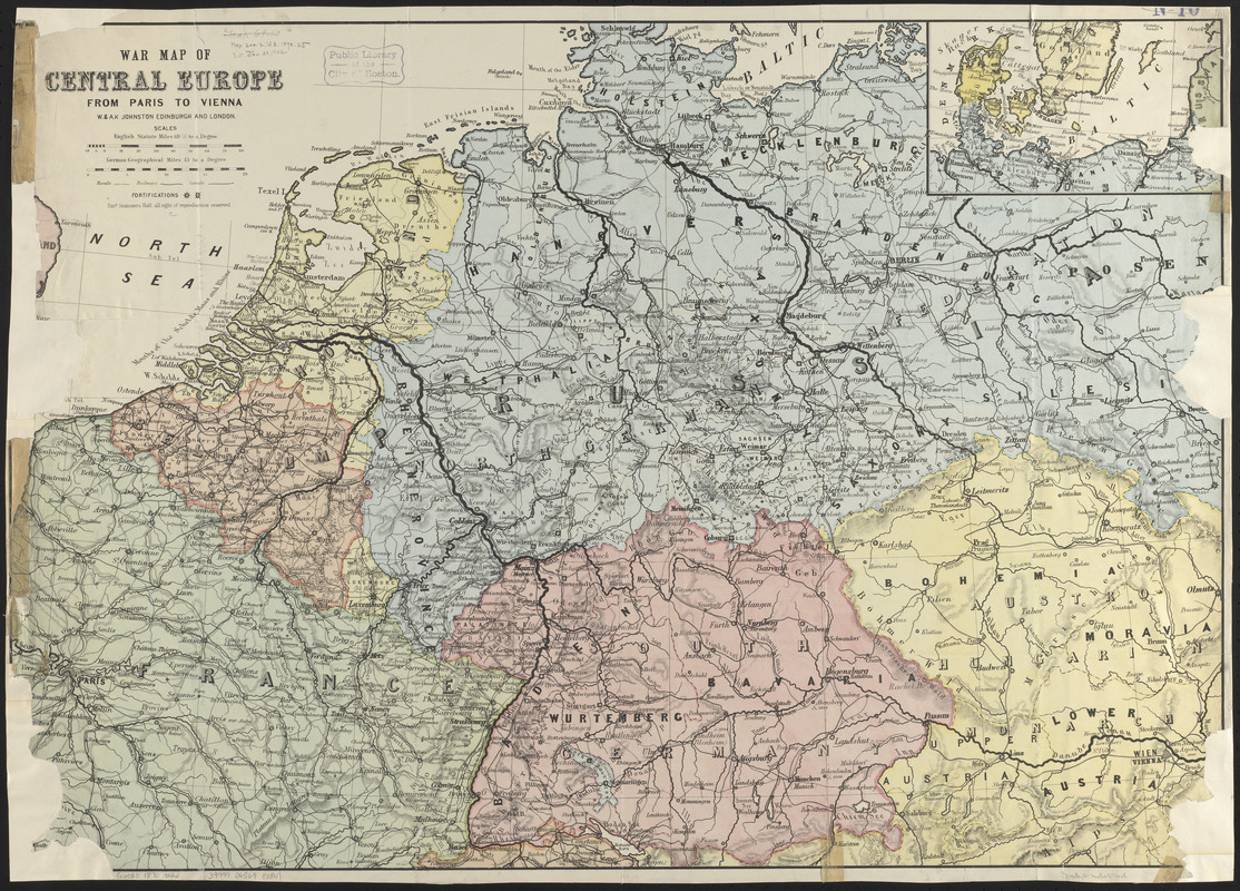War map of Central Europe from Paris to Vienna