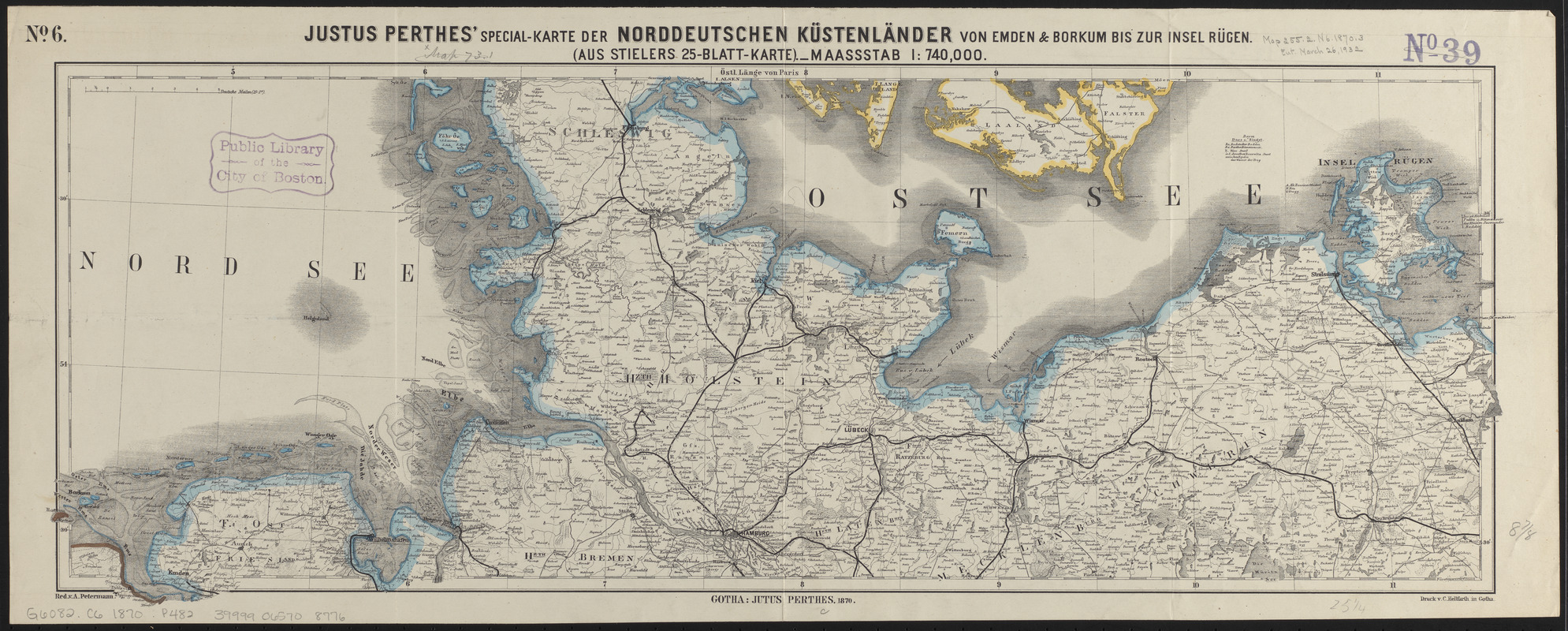 Justus Perthes' specialkarte der norddeutschen küstenländer von Emden & Borkum bis zur insel Rügen
