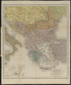 Kriegsschauplatz uebersichtskarte der Europäischen Türkei mit den vasallenstaaten Montenegro, Serbien, Rumænien u. Griechenland
