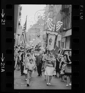 Saint festival parade on Hanover Street, North End, Boston