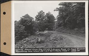 Contract No. 106, Improvement of Access Roads, Middle and East Branch Regulating Dams, and Quabbin Reservoir Area, Hardwick, Petersham, New Salem, Belchertown, looking ahead from Sta. 155+50, access road to East Branch Regulating Dam, Belchertown, Mass., Jun. 5, 1940