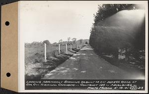 Contract No. 130, Grading, Loaming, and Grassing Vicinity of Shaft 4, Pressure Aqueduct, Southborough, and Improvement of Access Roads to the Intake Works and at Norumbega Reservoir, Marlborough, Southborough, Weston, looking northerly showing rebuilt MDC access road at Station 6, Terminal Chamber, Marlborough, Mass., May 16, 1941