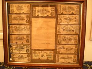 Framed Confederate currency