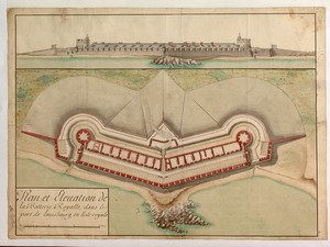 Plan et Elevation de la Batterie Royalle, dans le port de louisbourg, en l'isle royale