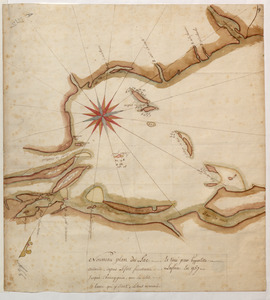 Nouveau plan du Lac ontario depuis Le fort frontenac jusquà Chouayguin, avec les isles Et Bancs qui y Sont