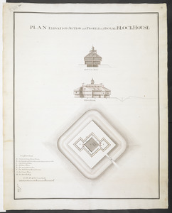 PLAN ELEVATION SECTION and PROFILE of ye ROYAL BLOCKHOUSE