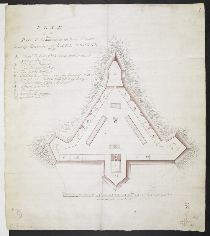 PLAN of a POST for 430 men on the Rocky Ground formerly Retrenched at LAKE GEORGE 1759