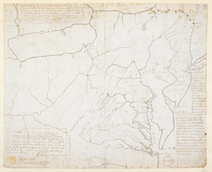 A Sketch of the Provinces of New York, New Jersey, Pensilvania, Maryland & Virginia shewing the line of forts lately built on the frontiers of those Colonies, and their Scituation with respect to the french forts on the Ohio & Lake Erie, Also the Route from Albany to Oswego with the forts built & to be for its Security