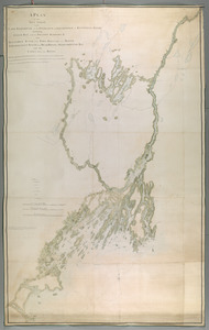 A PLAN of the SEA COAST from CAPE ELIZABETH to the ENTRANCE of SAGADAHOCK or KENNEBECK RIVER Including Casco Bay with all it's ISLANDS HARBORS, &c. also KENNEBECK RIVER from FORT HALIFAX to its MOUTH AMORISCOGIN RIVER from DEAD RIVER to MERRYMEETING BAY and the LAKES between these RIVERS