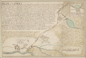 PLAN of the FORTS at the Onoida or Great Carrying Place in the Province of New York in America built by Major Charles Craven by Order of General Shirley Commander in Chiefe of all His Majesty's Forces in North America; and Destroyed by Gen.l Webb 31st. August 1756, before they were finished, also of General Webbs Encampment within his Entrenchments & Great Works, which he quitted 1st. September 1756 & Retreated to the German Flatts