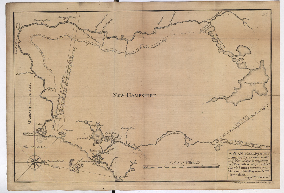 A PLAN of the Rivers and Boundary Lines referr'd to in ye Proceedings & Judgment of ye Commissioners for adjusting the Bounds between the Massachusetts Bay and New Hampshire