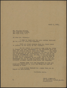 Sacco-Vanzetti Defense Committee typed letter (copy) to William Chenery, Boston, Mass., April 8, 1921