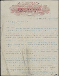Girolamo Valenti (Socialist Party, Federazione di Lingua Italiana) typed letter signed, in Italian, Comitato Difensa pro Sacco e Vanzetti, Chicago, Ill., September 15, 1921