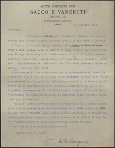 E. Dallacqua (Sotto Comitato Pro Sacco e Vanzetti) typed letter signed, in Italian, to Sacco-Vanzetti Defense Committee, Chicago, Ill., September 26, 1921