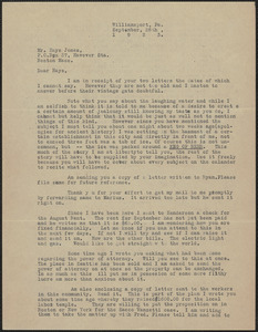 Albert Carpenter typed letter signed to Hays Jones, Williamsport, Pa., September 26, 1923