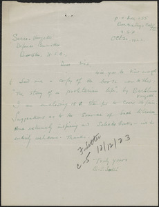 D. S. Sodhi autograph note signed to Sacco-Vanzetti Defense Committee, Berkeley, Calif., October 30, 1923