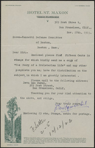 Deva Ram Sukul autograph letter signed to Sacco-Vanzetti Defense Committee, San Francisco, Calif., November 28, 1923