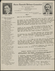 Workers' Defense League of Greater Boston typed letter (circular), Boston, Mass., [December 12, 1923]