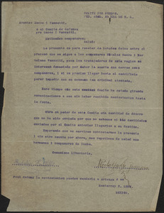 E. Castilio (Comite Pro Presos) typed letter signed, in Spanish, to El Comite de Defensa pro Sacco I Vanzetti (Sacco-Vanzetti Defense Committee), Mexico, [1924?]