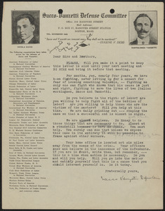 Sacco-Vanzetti Defense Committee typed letter (circular), Boston, Mass, [1924?]