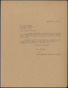 A.G. Wittner (Sacco-Vanzetti Defense Committee) typed letter to (copy) L. Sherman, Boston, Mass., January 30, 1924