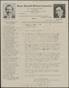 Adolph G. Wittner (Sacco-Vanzetti Defense Committee) typed letter signed (circular) to Daniel R. Gray, Boston, Mass., February 2, 1924