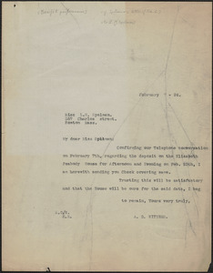 A.G. Wittner typed letter (copy) to Miss L. W. Spelman, Boston, Mass., February 7, 1924