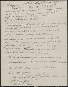 Fulvi[?] Amedeo[?] autograph letter signed, in Italian, to Aldino Felicani (Sacco-Vanzetti Defense Committee), New Britain, Conn., March 21, 1924