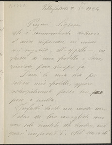 Luigia Vanzetti autograph letter signed, in Italian, to Sacco-Vanzetti Defense Commtttee, Villafalletto, Italy, May 7, 1924
