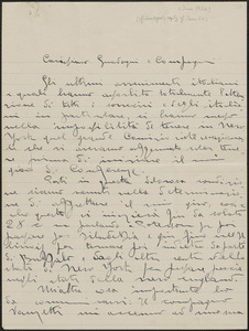 [Mario?] Baldini autograph letter signed, in Italian, to Felice Guadagni and compagni, Brooklyn, New York, [June 1924]