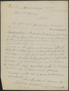 Angel Mendoza autograph letter signed, in Spanish, to Sacco-Vanzetti Defense Committee, July 29, 1924