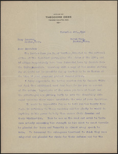 Theodore Debs typed letter signed to Mary Donovan, Terre Haute, Ind., November 4, 1924